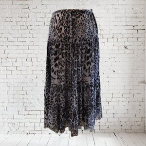 Spense Woman Gray & Black Leopard Print Boho Skirt Plus Size